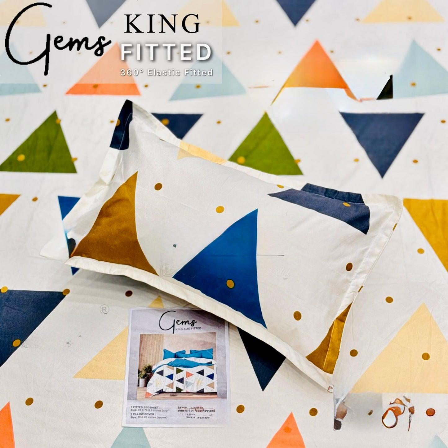 GEMS KING FITTED – 3PCS KING FITTED BEDSHEET SET (1+2)