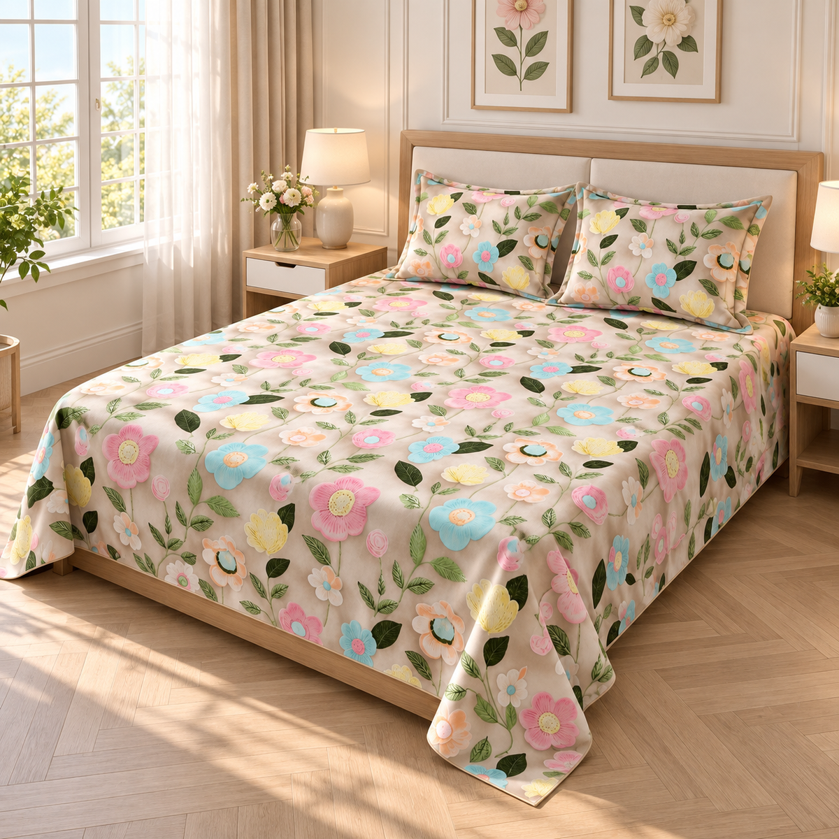 Multiflower Floral - King - 7D Design Fitted Bedsheet (78×72 inches)