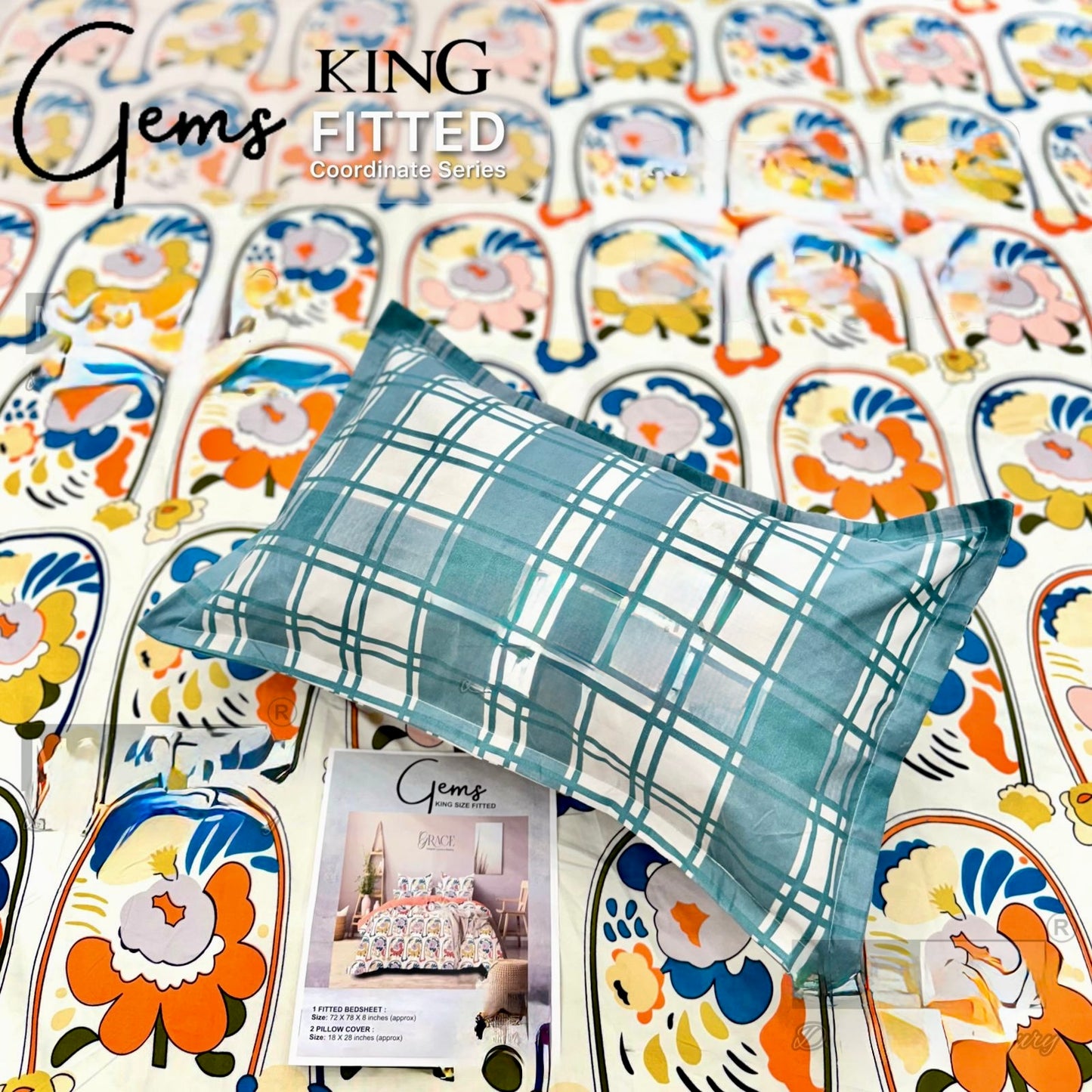 GEMS KING FITTED – 3PCS KING FITTED BEDSHEET SET (1+2)