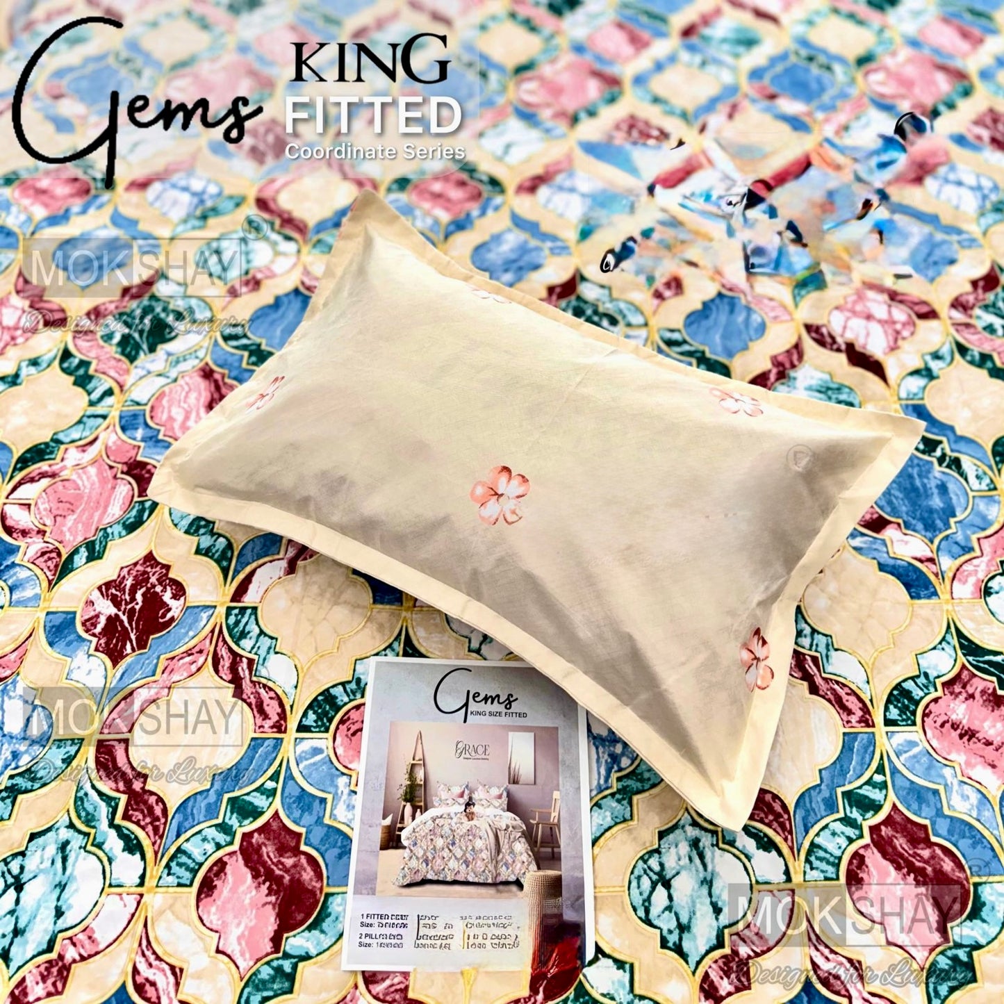 GEMS KING FITTED – 3PCS KING FITTED BEDSHEET SET (1+2)