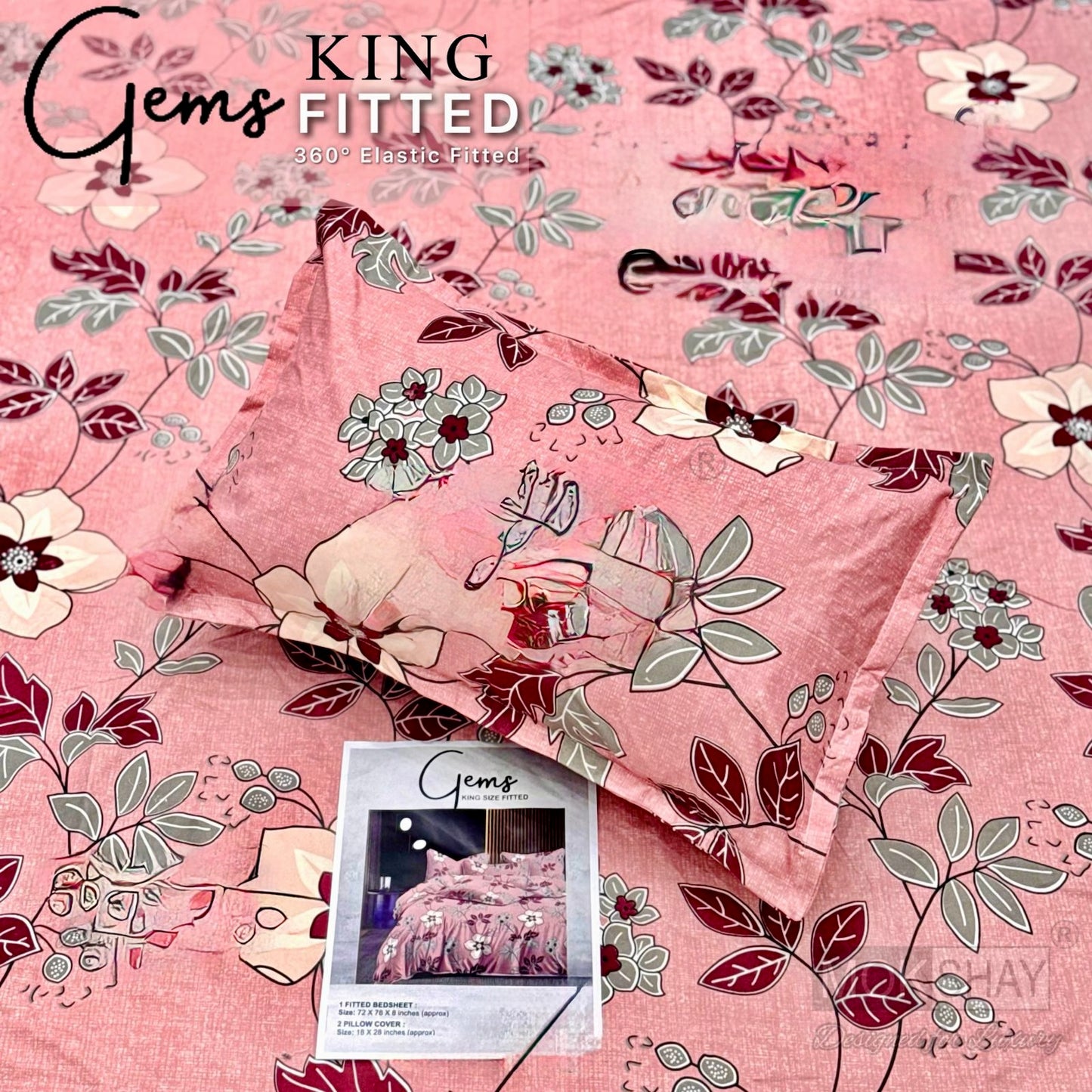 GEMS KING FITTED – 3PCS KING FITTED BEDSHEET SET (1+2)
