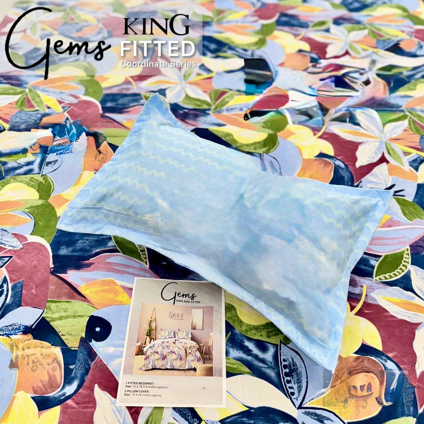 GEMS KING FITTED – 3PCS KING FITTED BEDSHEET SET (1+2)