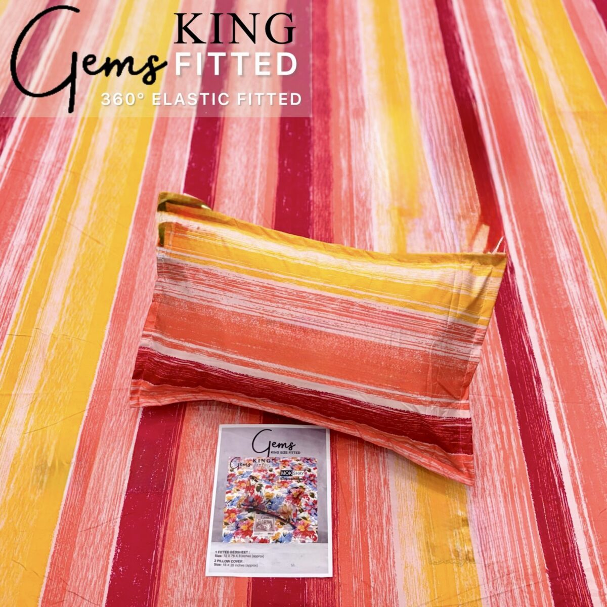 GEMS KING FITTED – 3PCS KING FITTED BEDSHEET SET (1+2)