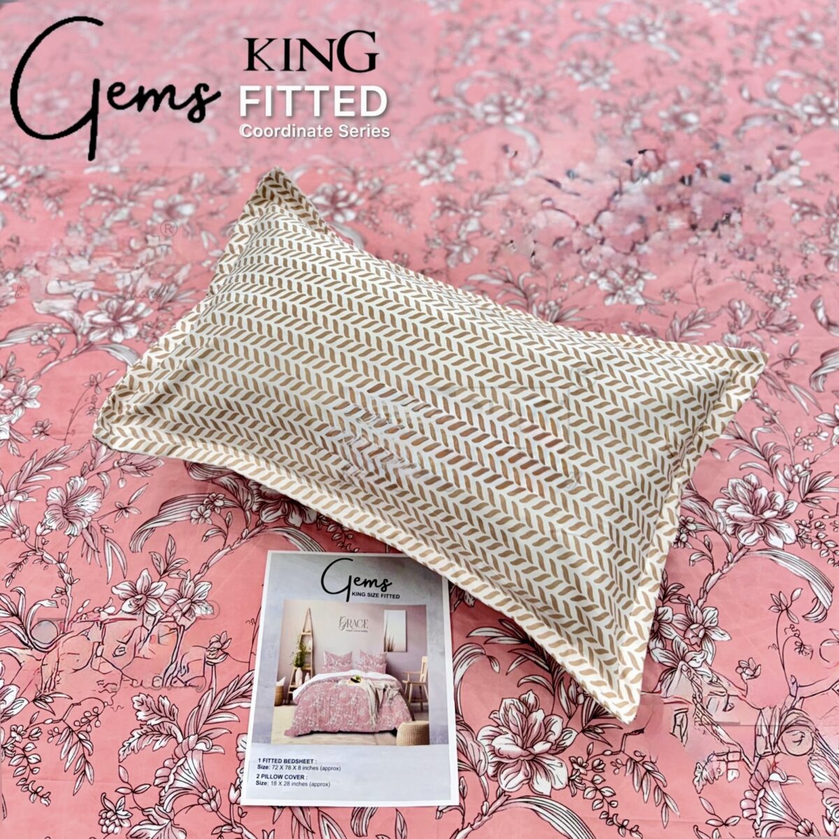 GEMS KING FITTED – 3PCS KING FITTED BEDSHEET SET (1+2)