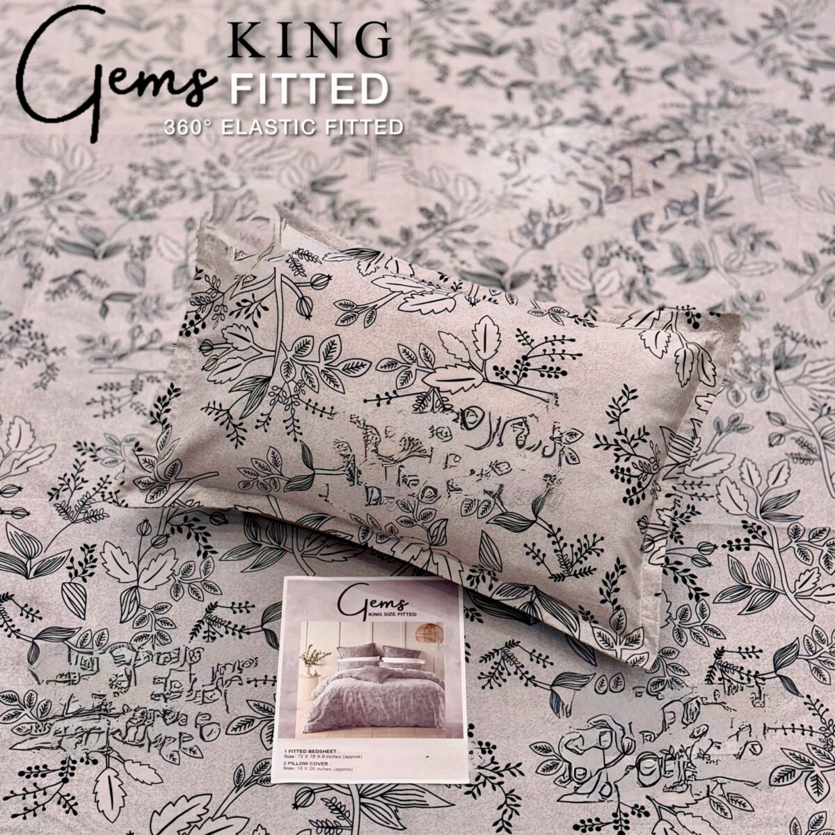 GEMS KING FITTED – 3PCS KING FITTED BEDSHEET SET (1+2)