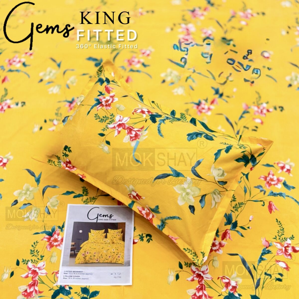 GEMS KING FITTED – 3PCS KING FITTED BEDSHEET SET (1+2)