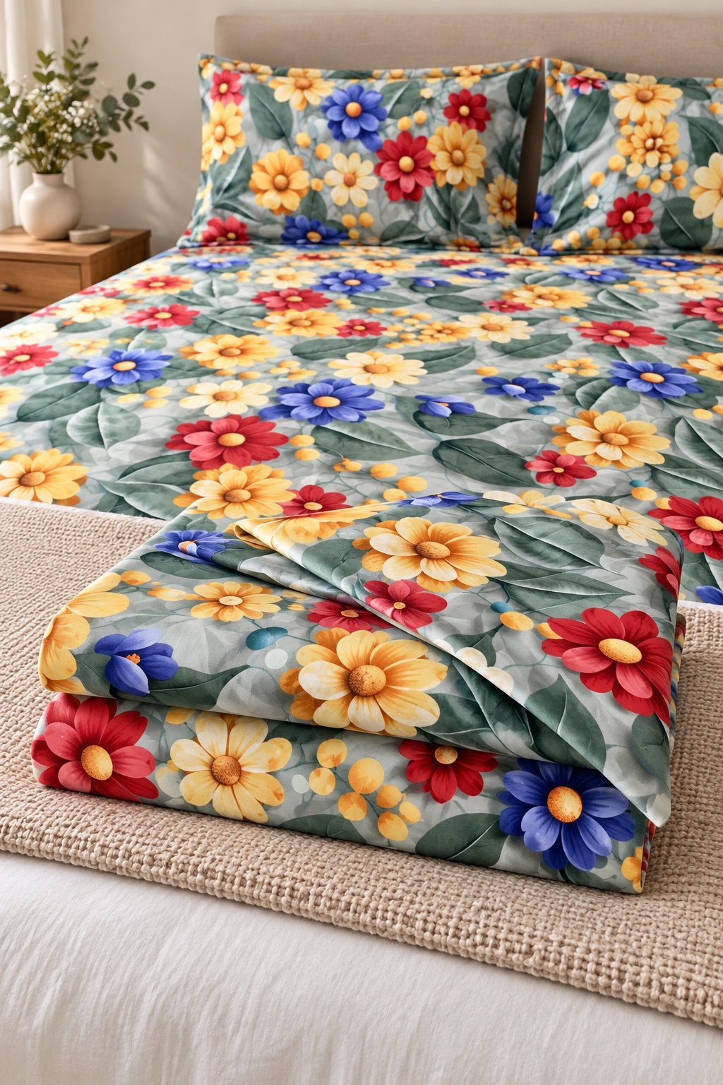 Multicolor Botanical - King - 7D Design Flat Bedsheet (78×72 inches)