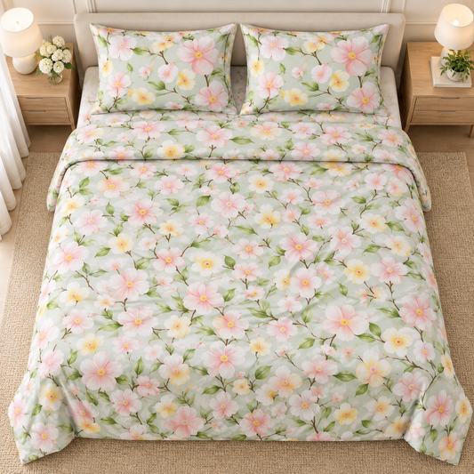 Multicolor Green - King - 7D Design Flat Bedsheet (78×72 inches)