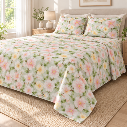 Multicolor Green - King - 7D Design Flat Bedsheet (78×72 inches)