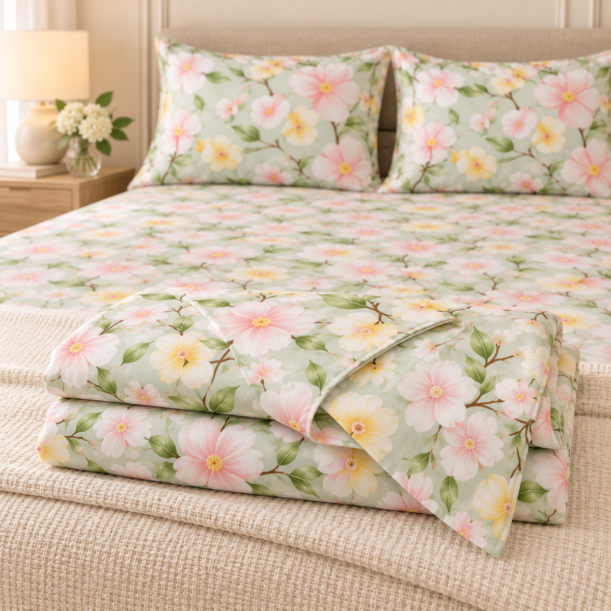 Multicolor Green - King - 7D Design Flat Bedsheet (78×72 inches)