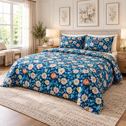 Multicolor Blue - King - 7D Design Flat Bedsheet (78×72 inches)