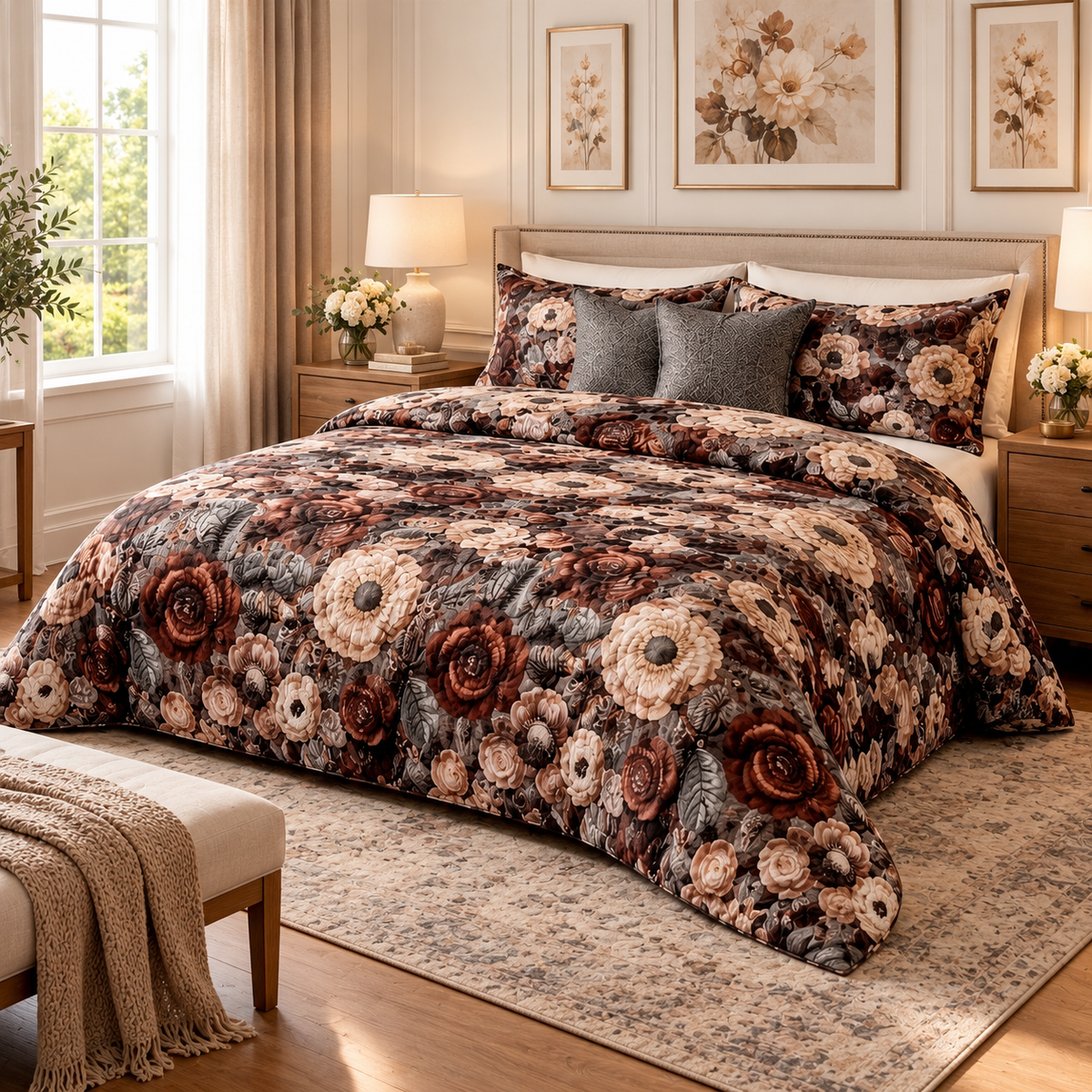 Multicolor Coffee - King - 7D Design Flat Bedsheet (78×72 inches)