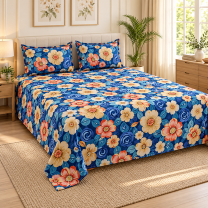 Multicolor Sky Blue - King - 7D Design Flat Bedsheet (78×72 inches)