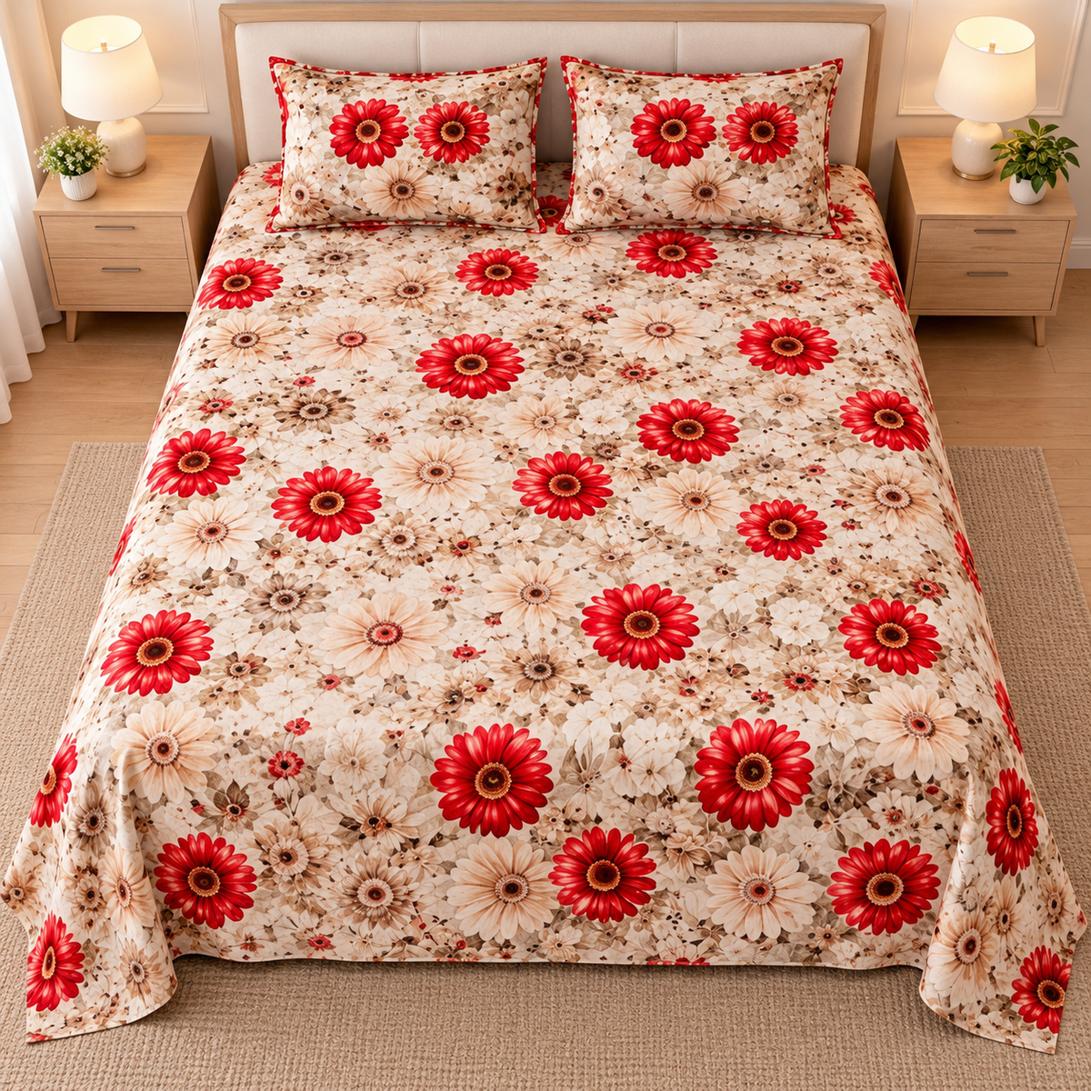 Multicolor Red - King - 7D Design Fitted Bedsheet (78×72 inches)