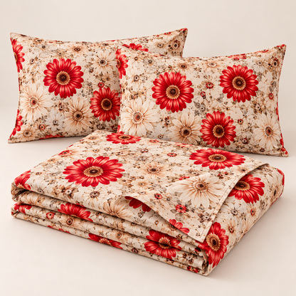 Multicolor Red - King - 7D Design Fitted Bedsheet (78×72 inches)