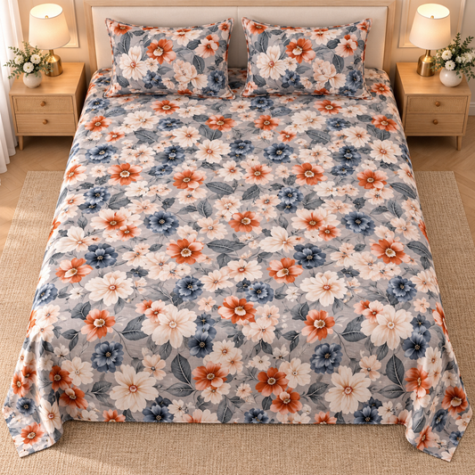 Multicolor Grey - King - 7D Design Flat Bedsheet (78×72 inches)