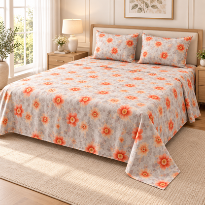 Multicolor Grey-Red - King - 7D Design Flat Bedsheet (78×72 inches)
