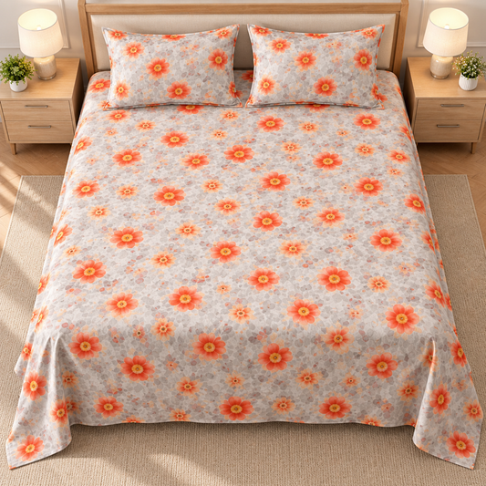 Multicolor Grey-Red - King - 7D Design Flat Bedsheet (78×72 inches)