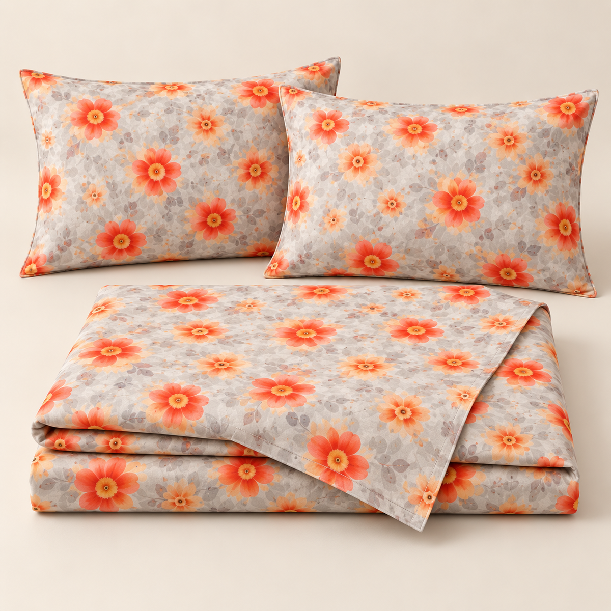 Multicolor Grey-Red - King - 7D Design Flat Bedsheet (78×72 inches)