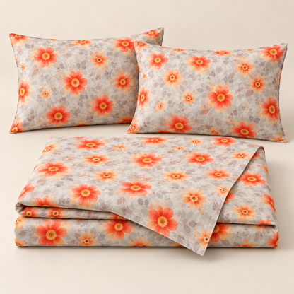 Multicolor Grey-Red - King - 7D Design Flat Bedsheet (78×72 inches)