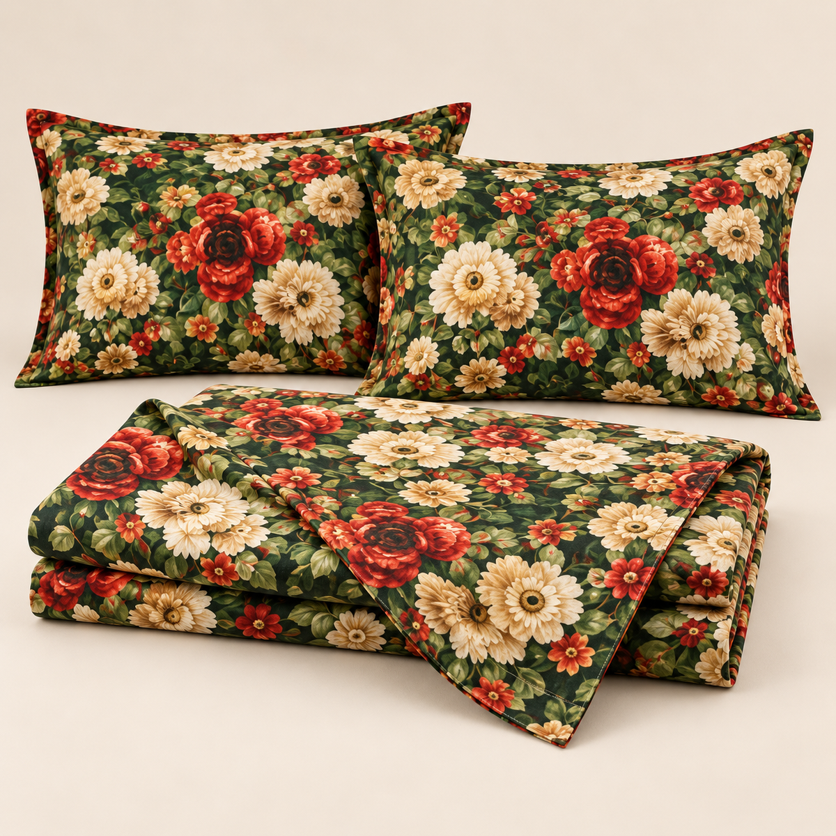 Multicolor Dark-Green - King - 7D Design Flat Bedsheet (78×72 inches)