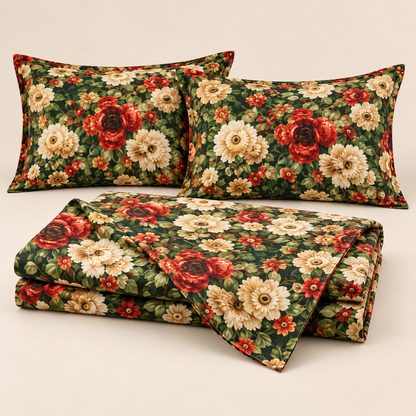 Multicolor Dark-Green - King - 7D Design Flat Bedsheet (78×72 inches)