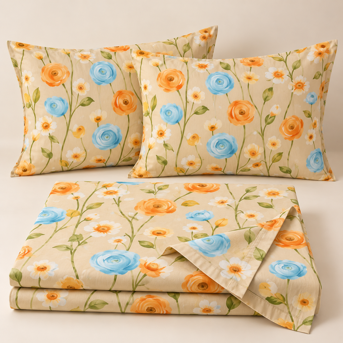 Multicolor-Mustard - King - 7D Design Fitted Bedsheet (78×72 inches)