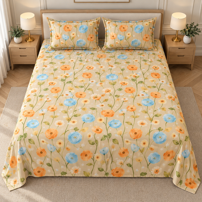 Multicolor-Mustard - King - 7D Design Fitted Bedsheet (78×72 inches)
