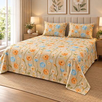 Multicolor-Mustard - King - 7D Design Fitted Bedsheet (78×72 inches)