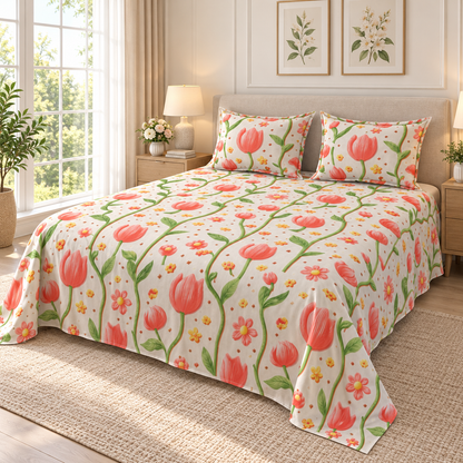 Multicolor-Red Lily - King - 7D Design Flat Bedsheet (78×72 inches)