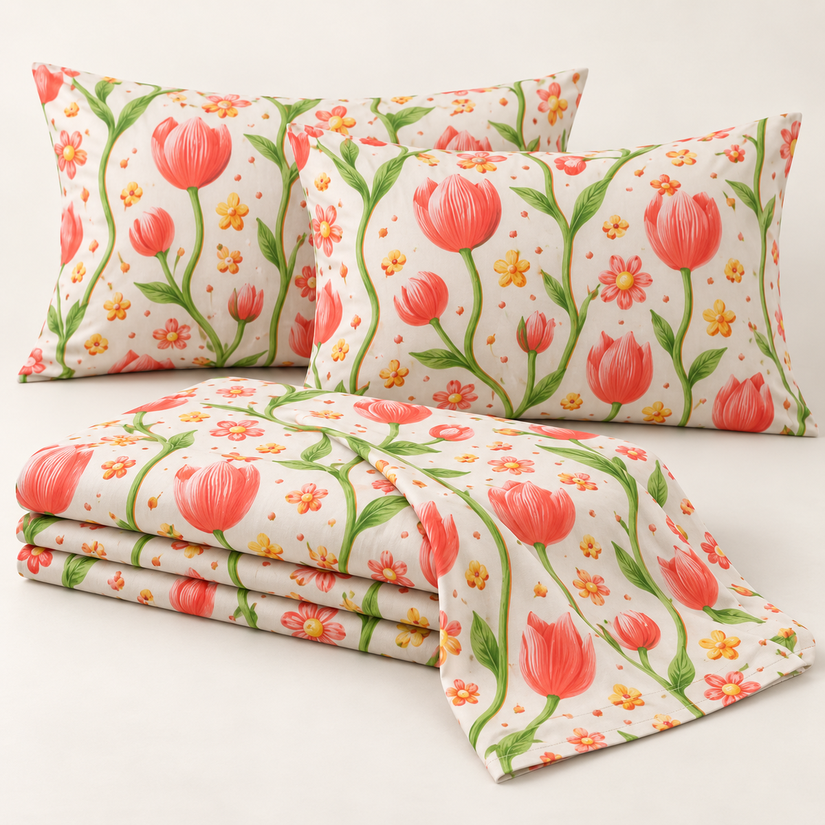 Multicolor-Red Lily - King - 7D Design Flat Bedsheet (78×72 inches)