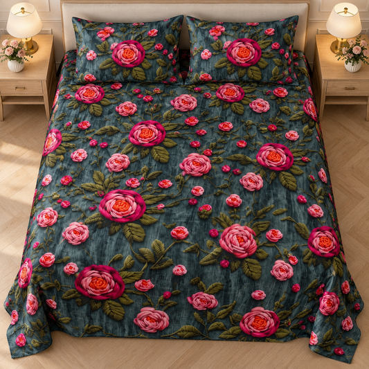 Multi-blue-pink- King - 7D Design Flat Bedsheet (78×72 inches)