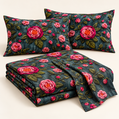 Multi-blue-pink- King - 7D Design Flat Bedsheet (78×72 inches)