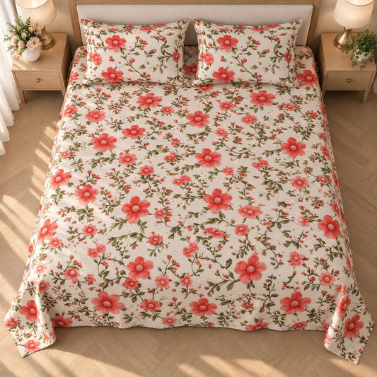 Multicolor-Red Rose King - 7D Design Flat Bedsheet (78×72 inches)