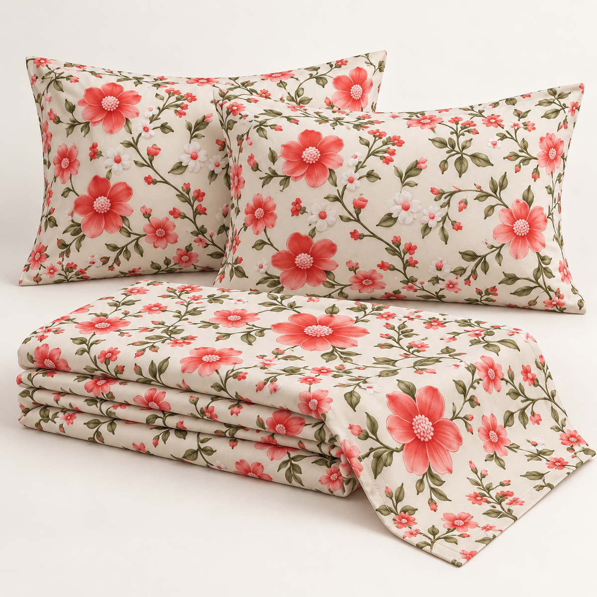 Multicolor-Red Rose King - 7D Design Flat Bedsheet (78×72 inches)