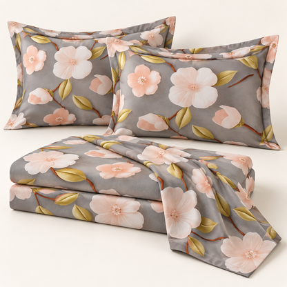 Multicolor-Grey Flora - King - 7D Design Fitted Bedsheet (78×72 inches)