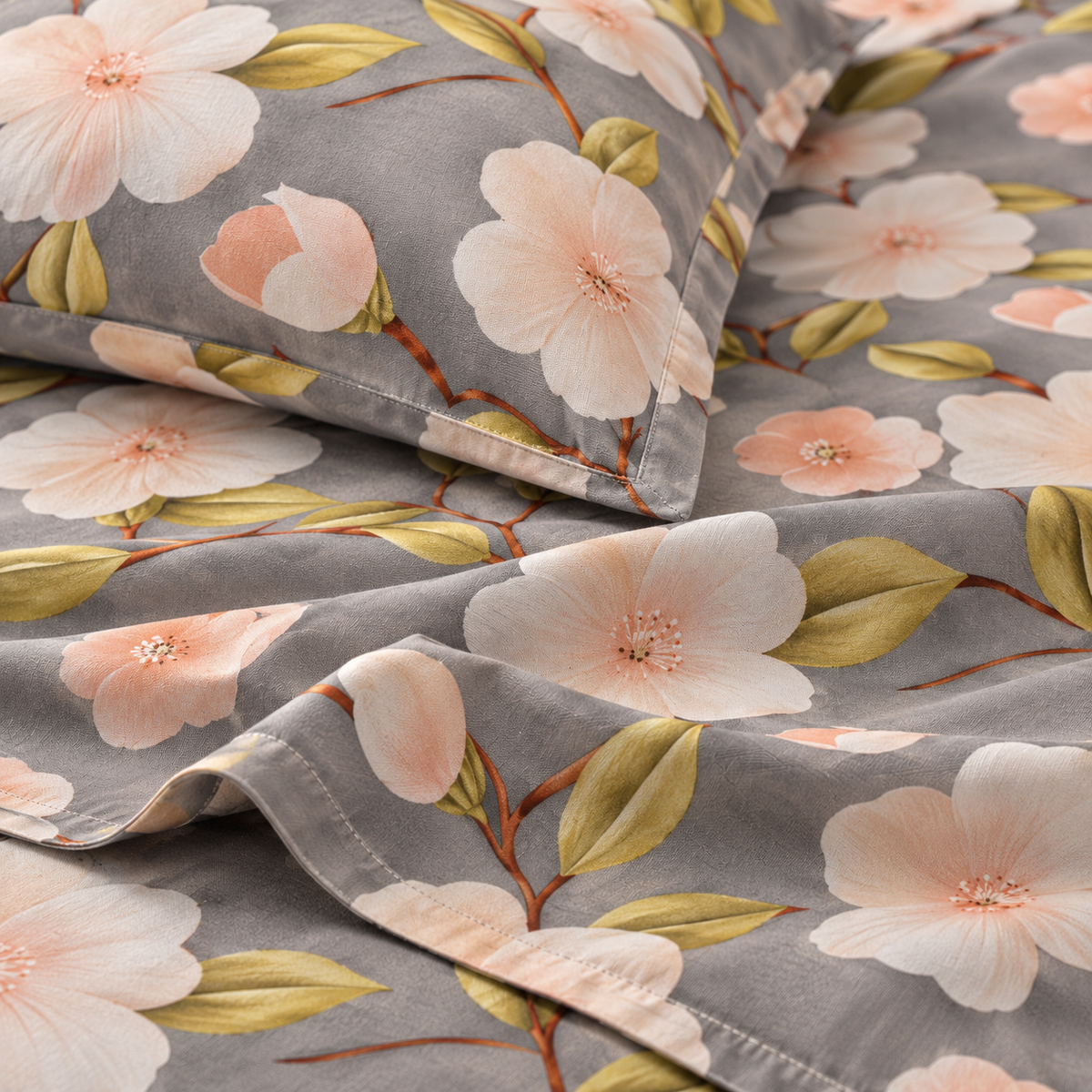 Multicolor-Grey Flora - King - 7D Design Fitted Bedsheet (78×72 inches)