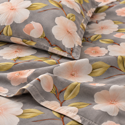 Multicolor-Grey Flora - King - 7D Design Fitted Bedsheet (78×72 inches)