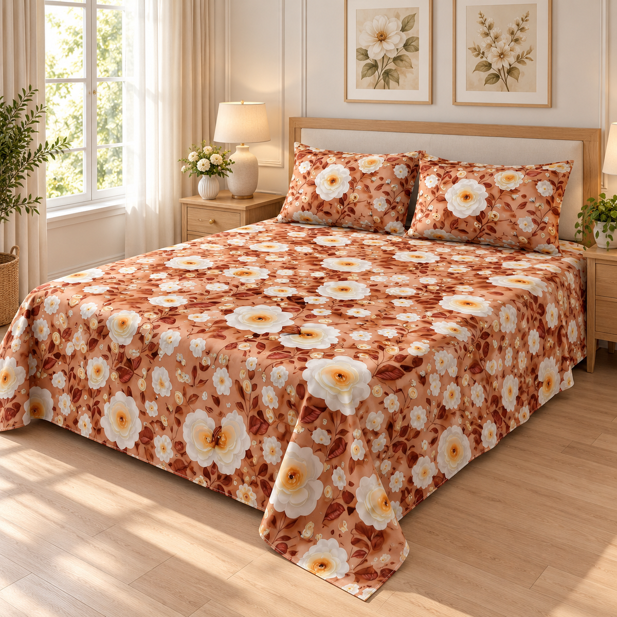 Multicolor Terracotta - King - 7D Design Flat Bedsheet (78×72 inches)