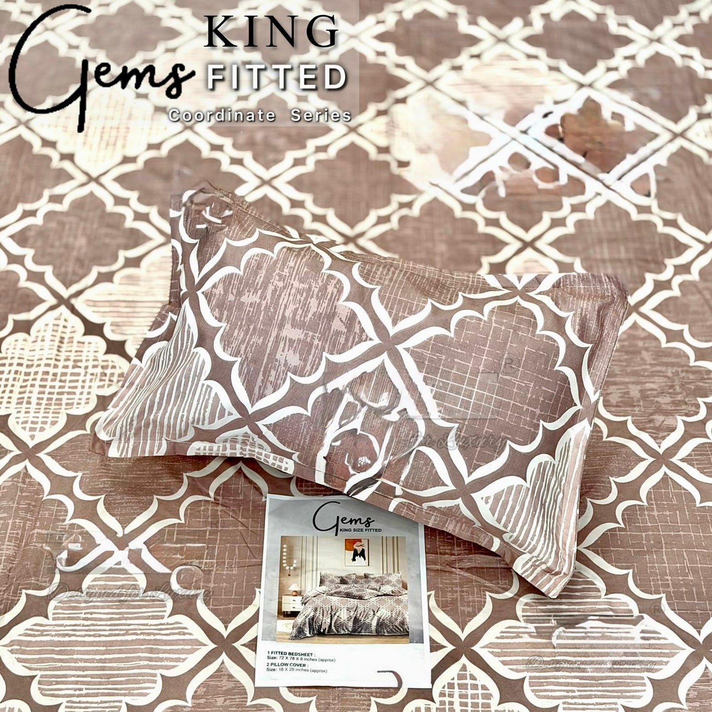 GEMS KING FITTED – 3PCS KING FITTED BEDSHEET SET (1+2)
