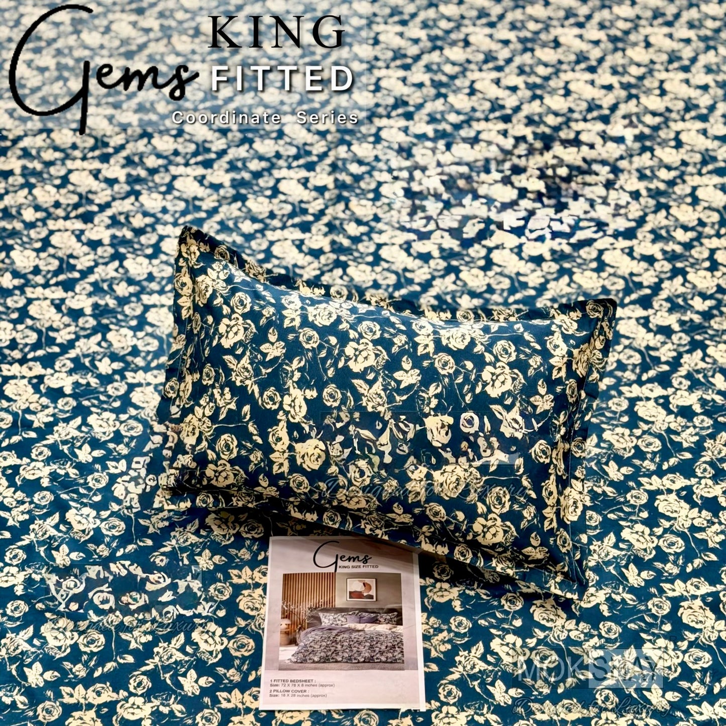 GEMS KING FITTED – 3PCS KING FITTED BEDSHEET SET (1+2)