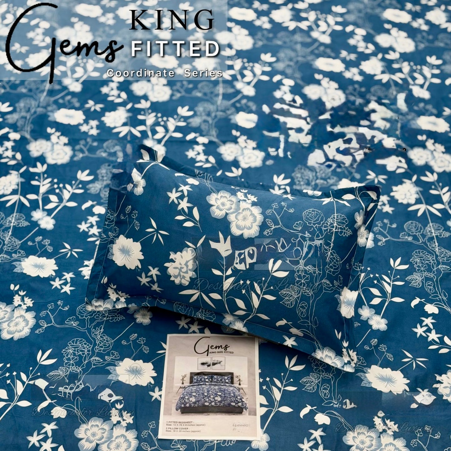 GEMS KING FITTED – 3PCS KING FITTED BEDSHEET SET (1+2)