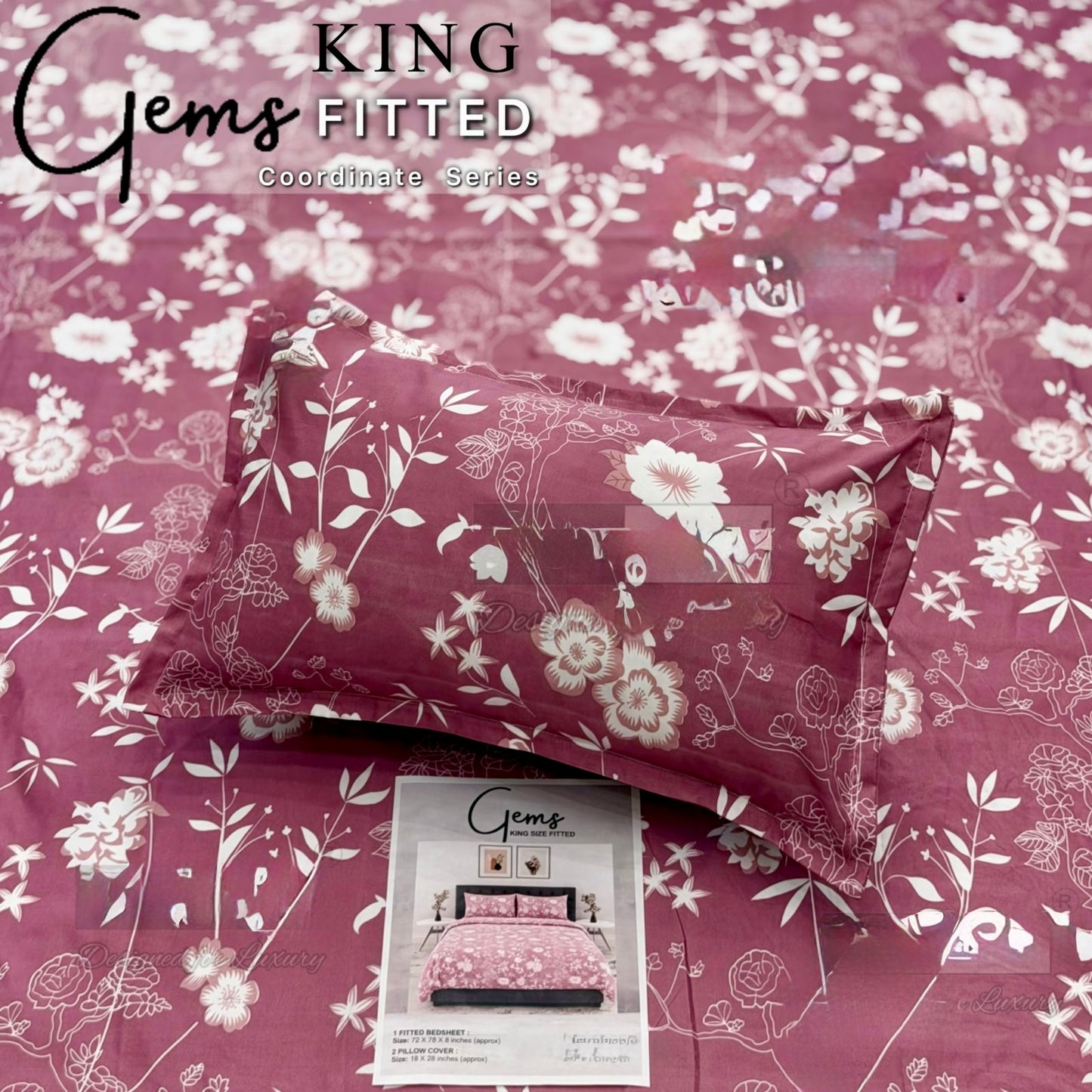 GEMS KING FITTED – 3PCS KING FITTED BEDSHEET SET (1+2)
