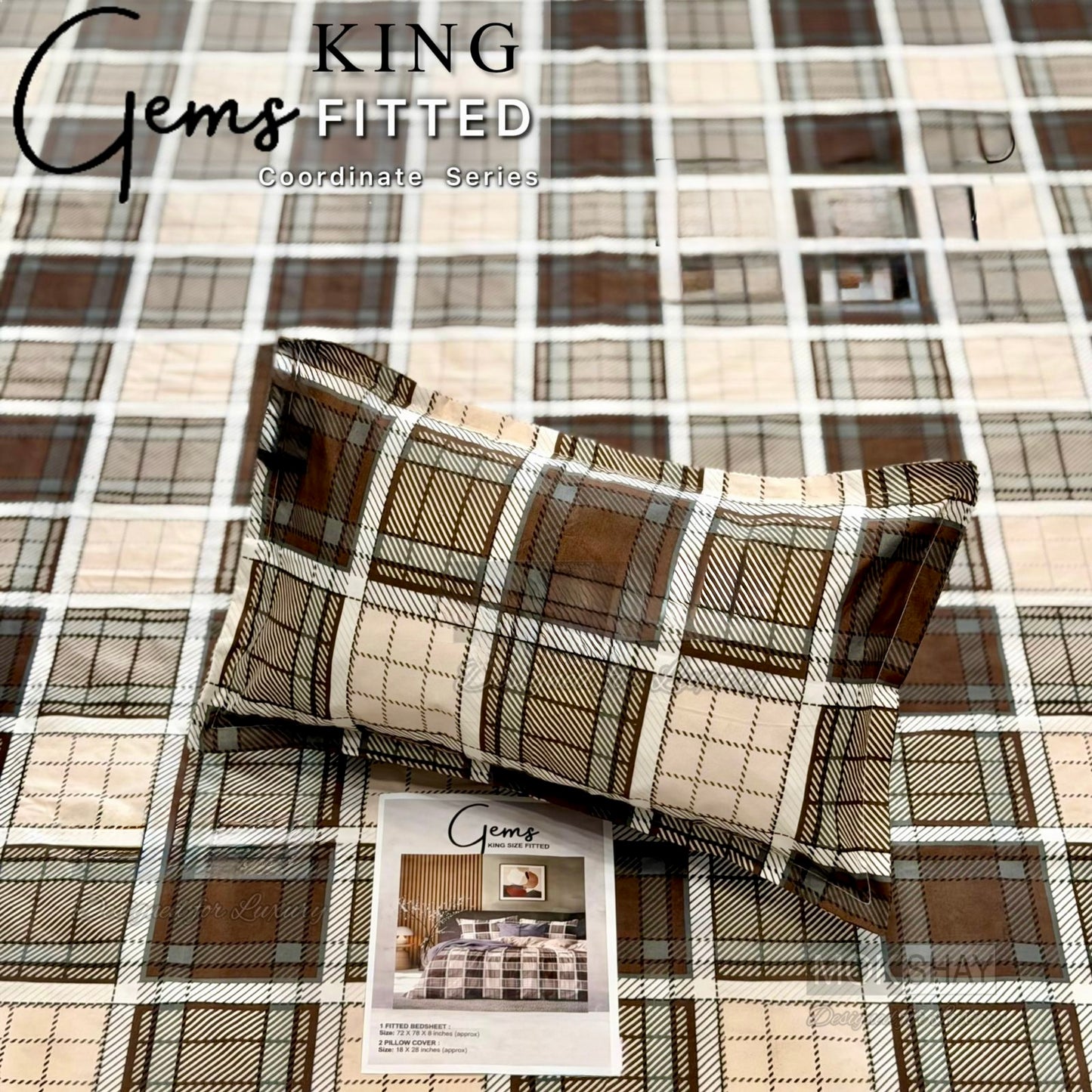 GEMS KING FITTED – 3PCS KING FITTED BEDSHEET SET (1+2)