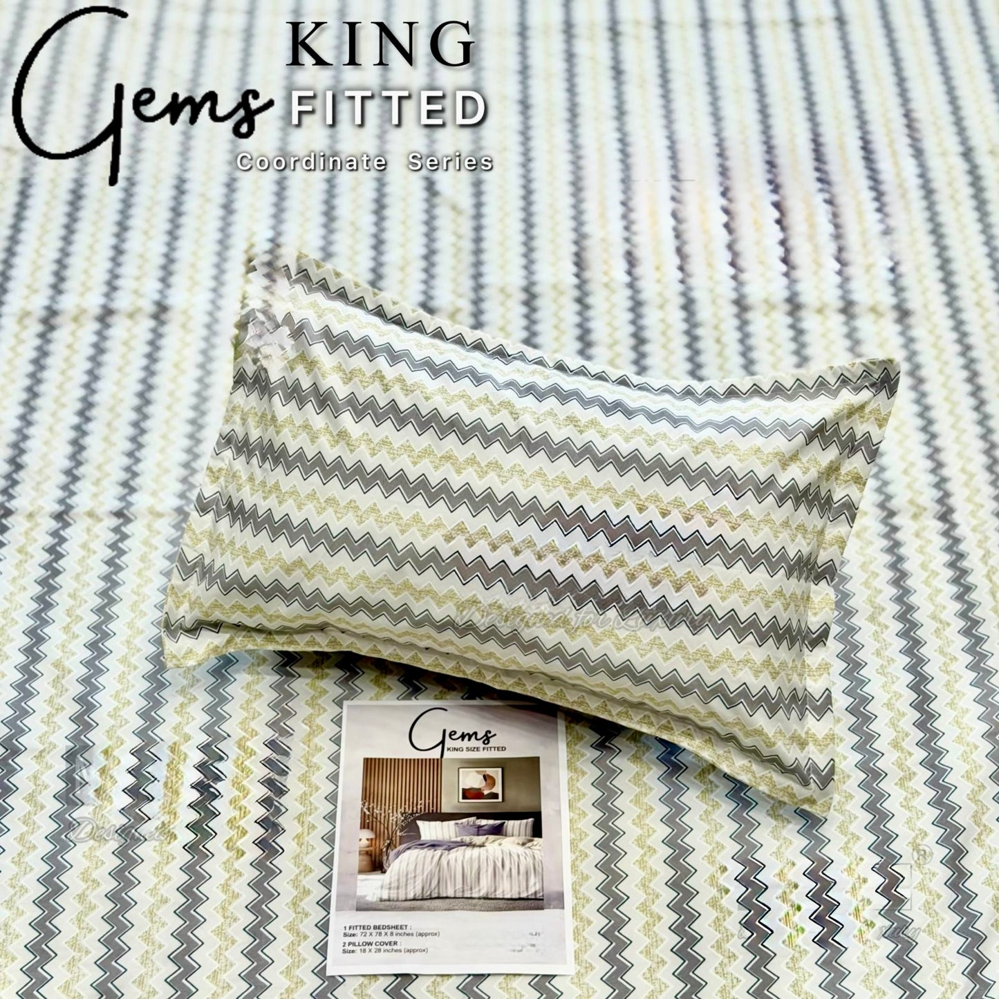 GEMS KING FITTED – 3PCS KING FITTED BEDSHEET SET (1+2)
