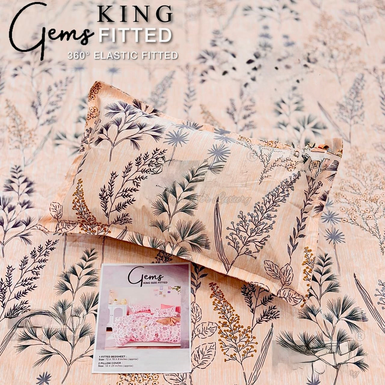 GEMS KING FITTED – 3PCS KING FITTED BEDSHEET SET (1+2)