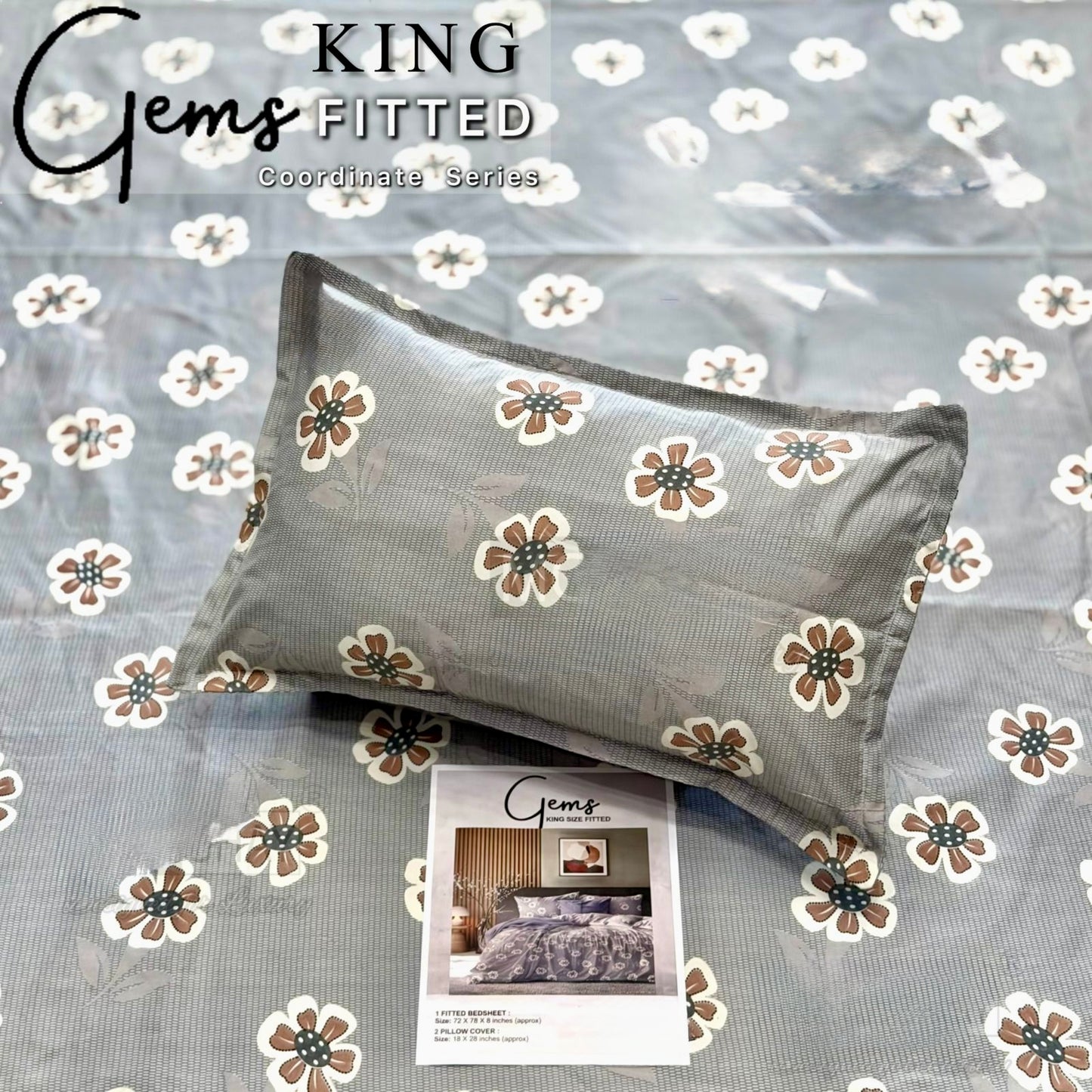 GEMS KING FITTED – 3PCS KING FITTED BEDSHEET SET (1+2)