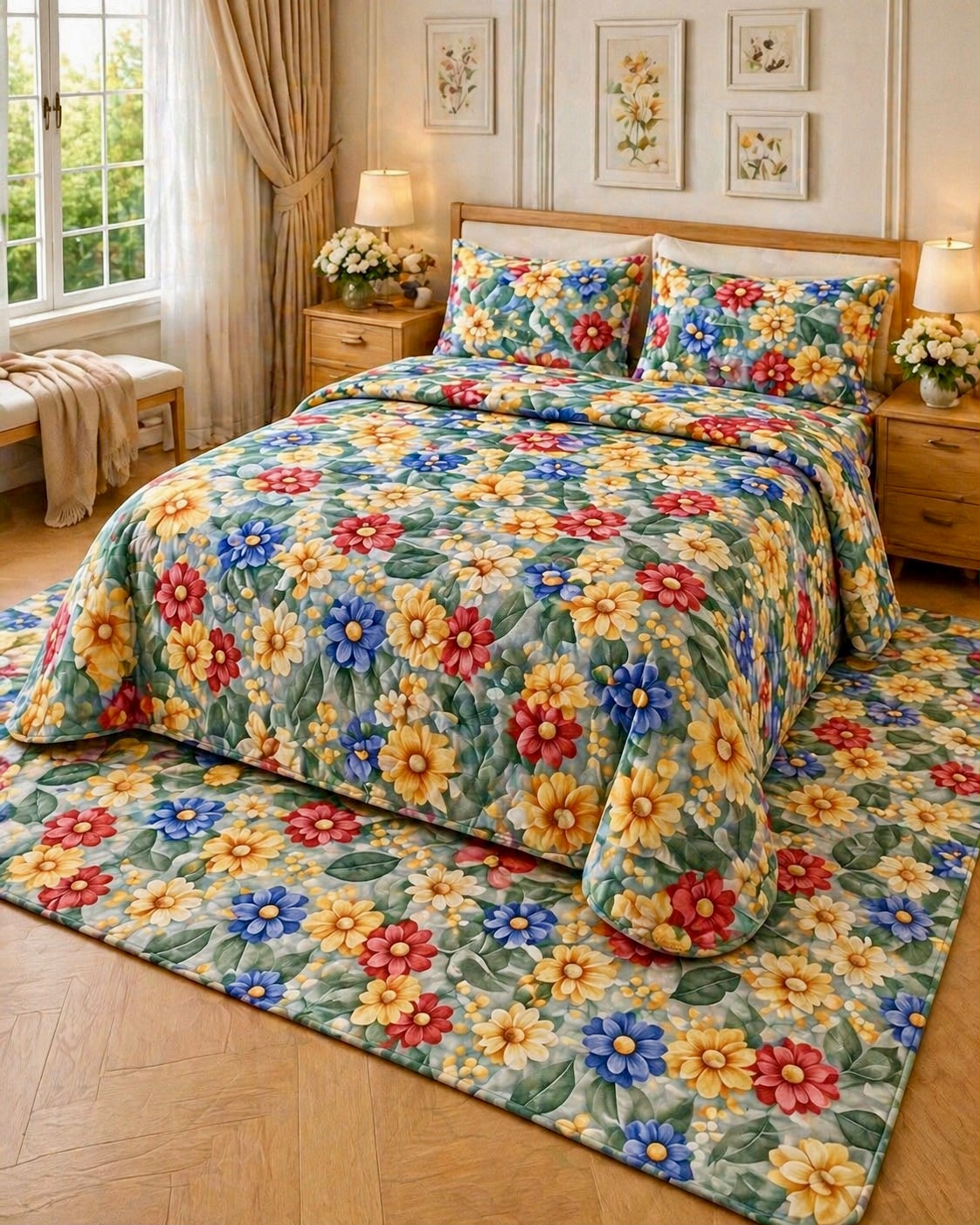 Multicolor Botanical - King - 7D Design Flat Bedsheet (78×72 inches)