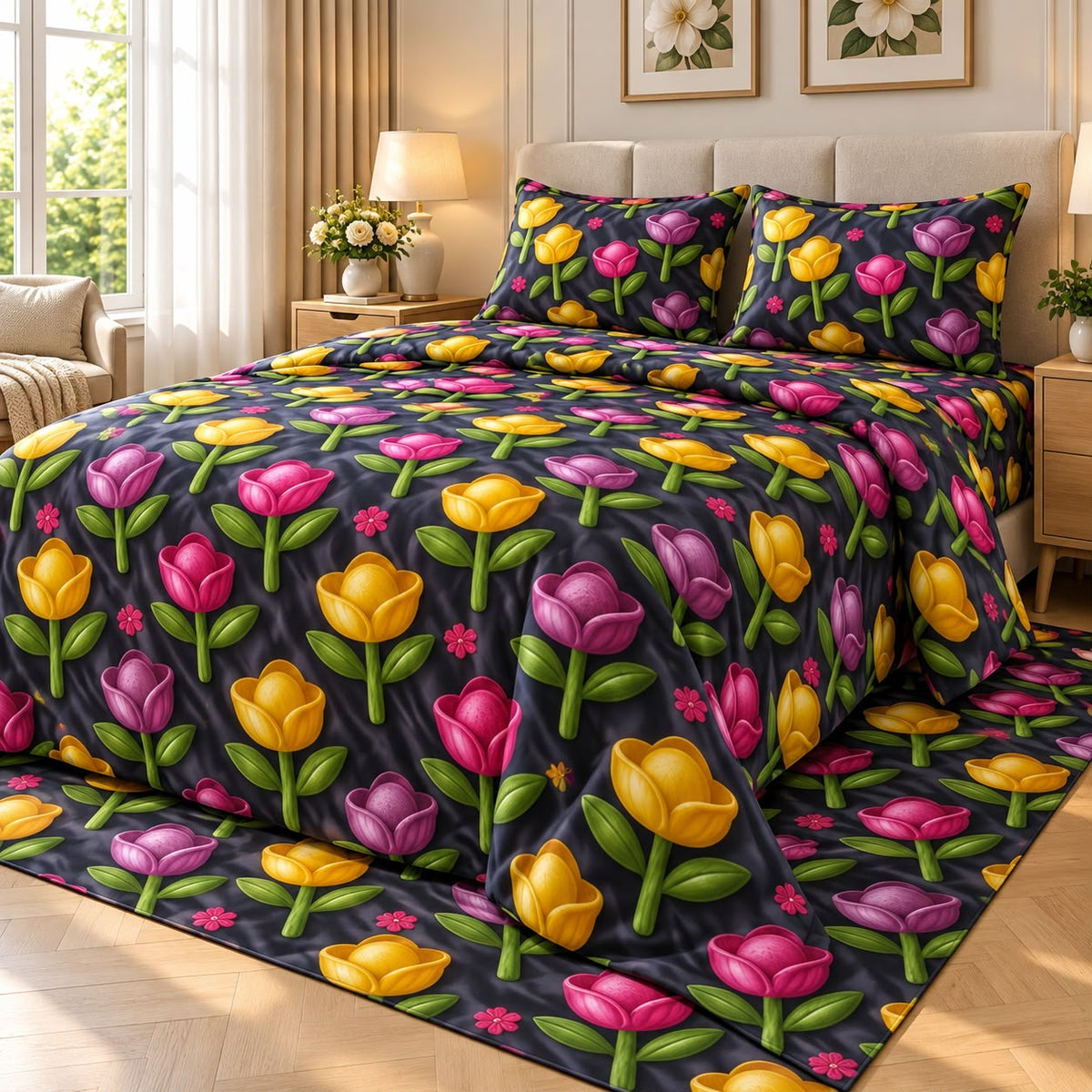 Multicolor Botanical - King - 7D Design Flat Bedsheet (78×72 inches)