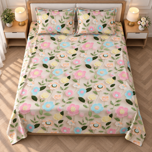 Multiflower Floral - King - 7D Design Fitted Bedsheet (78×72 inches)